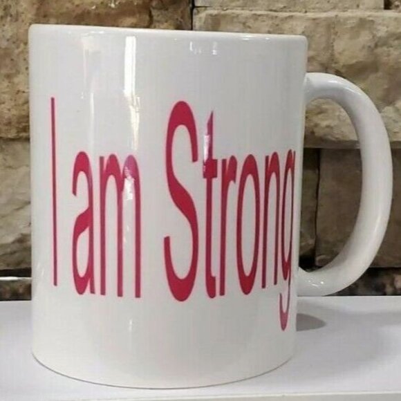 I Am Strong Pink Ribbon Survivor Coffee Mug Coffee Bar, Tea Cup ,Hot Chocolate - Picture 2 of 5